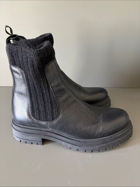 Anthropologie Black Leather Chelsea Knit-Cuff Ankle Boots